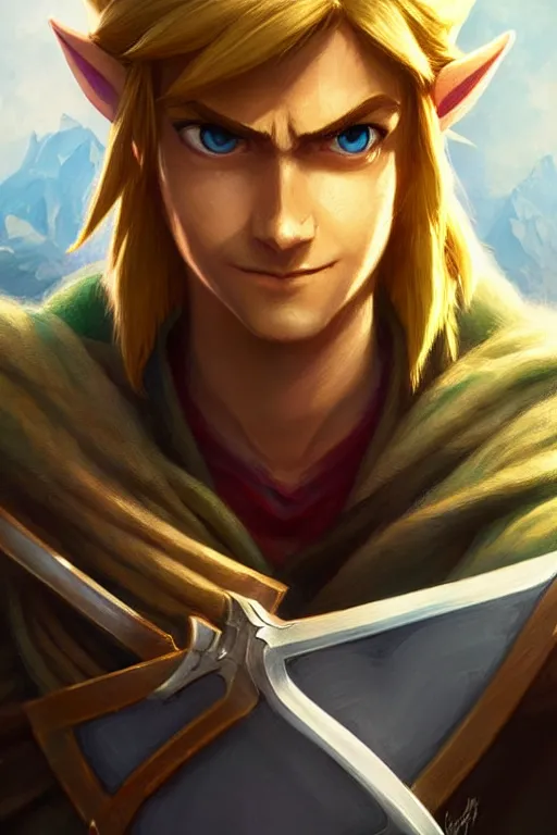 Image similar to link from Zelda, movie poster, highly detailed, digital painting, artstation, concept art, smooth, sharp focus, illustration, cinematic lighting, art by artgerm and Greg rutkowski