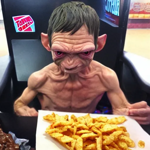 Image similar to gollum at taco bell