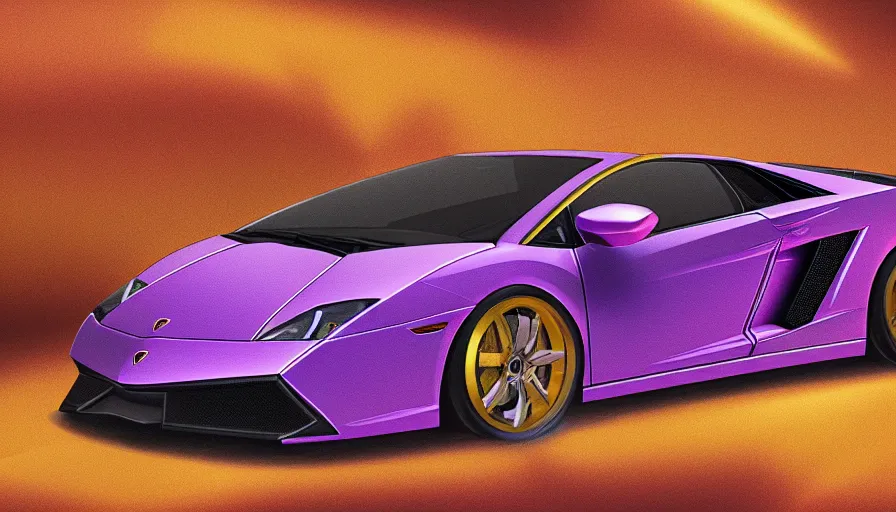 Prompt: purple and gold lamborghini galardo, black interior, hyperdetailed, artstation, cgsociety, 8 k