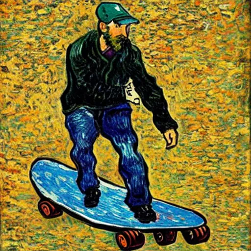 Image similar to Van Gogh skateboarding in the style of Van Gogh