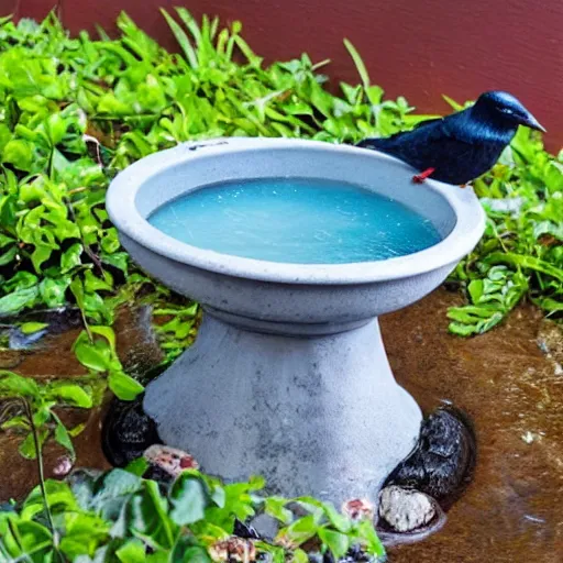 Prompt: a bird bath with a bird in it