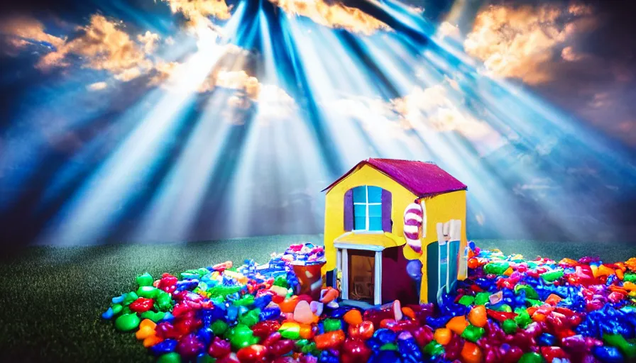 Image similar to House made of candy ,god rays, incredible lighting, 4k photography award winning,