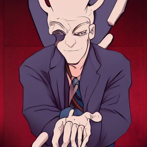 Image similar to portrait of mutant with horn in form of hand anime, transplanted hand to head, surgery, like bebop