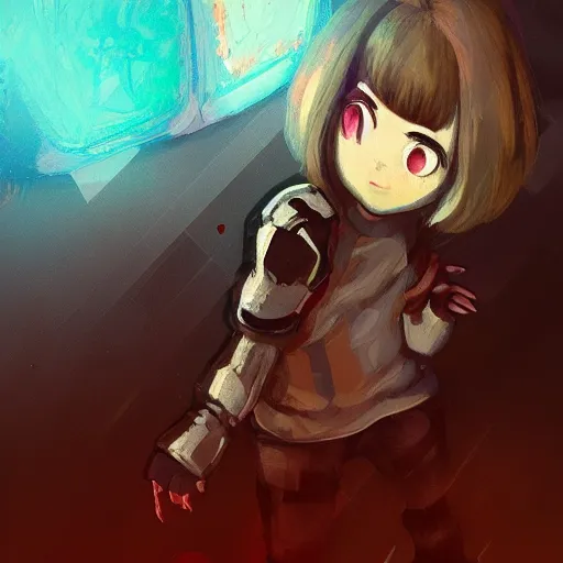 Image similar to borderline chara glitching eyes undertale, descriptive art, oil painting, ultradetailed, artstation