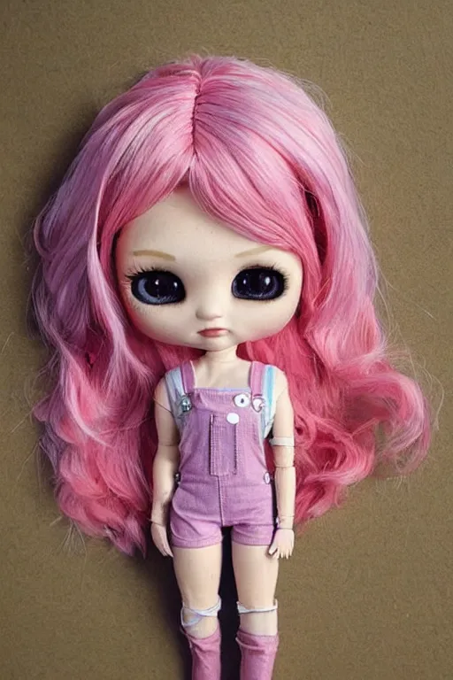 Prompt: cute jerryberry doll in overalls and pink hair greg rutkowski