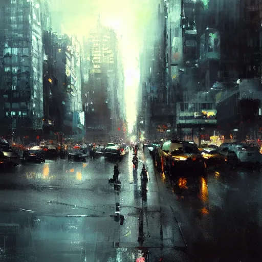 Image similar to a new york cityscape painting by jeremy mann, high resolution, 4 k