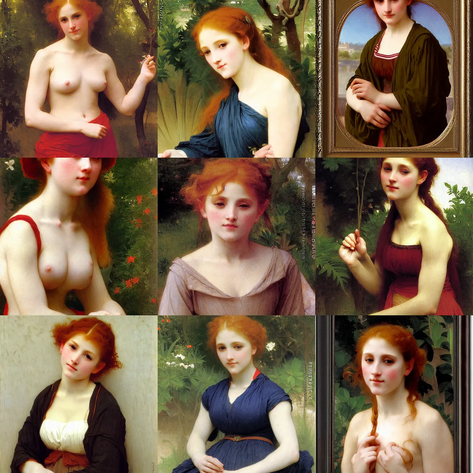 Prompt: beautiful young ginger lady, by bouguereau