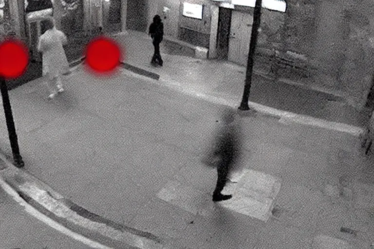 Image similar to cctv footage of a ghost caught on camera with a red circle, low quality 2 4 0 p, trending on facebook