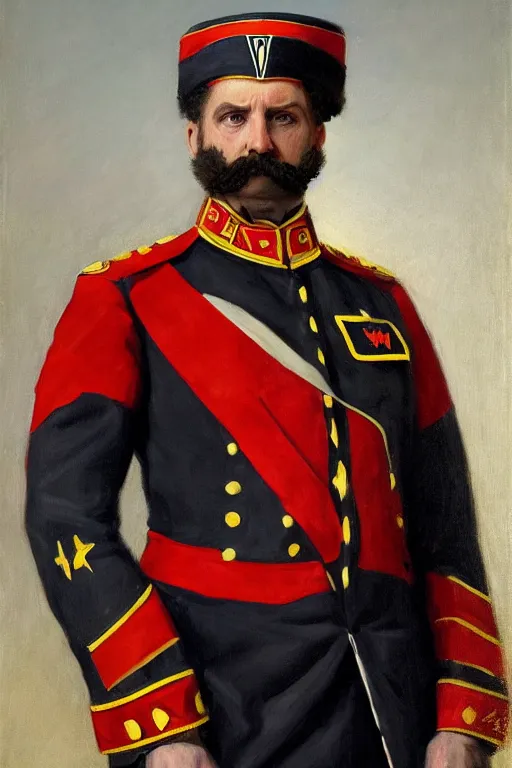 Prompt: full body portrait of the dictator of the washington wizards, 1 8 8 9, in full military garb, oil on canvas by william sidney mount, trending on artstation