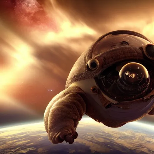Prompt: seth rogen riding a tardigrade in space, 8 k, highly detailed, unreal engine render