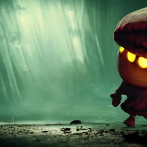 Image similar to Amumu the League of Legends champion, in a movie directed by Christopher Nolan, highly detailed movie still frame, promo image, dramatic noir lighting, Imax 70mm