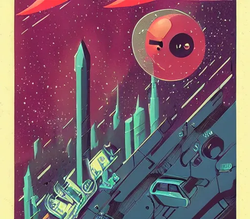 Image similar to retro dark vintage sci-fi : : 2D matte gouache book cover illustration : : deep space macabre sci-fi world