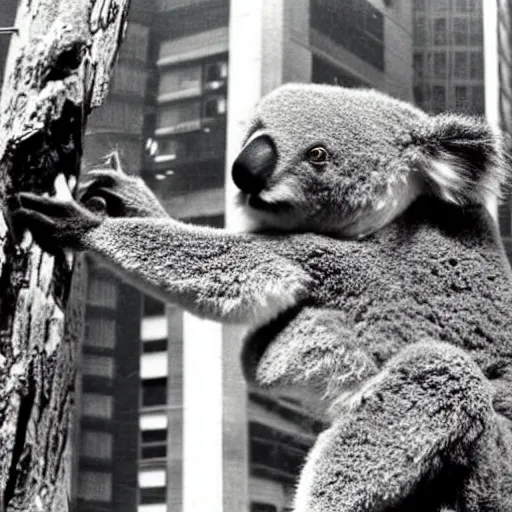 Prompt: epic real life scene of a giant koala attacking melbourne in 1 9 9 7