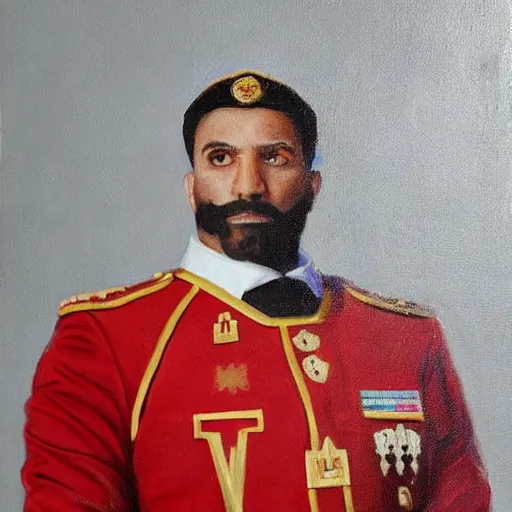 Image similar to full body portrait of saber from fate as the dictator of the los angeles lakers in full military garb, oil on canvas by william sidney mount, trending on artstation