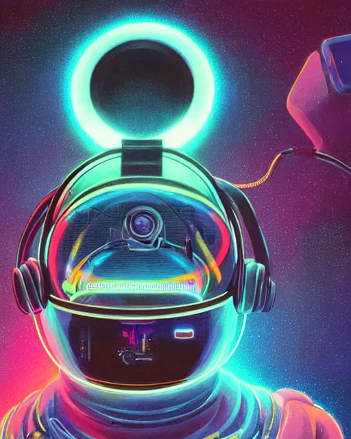 Image similar to silly sloth as future coder man looking on, sleek cyclops display over eyes and sleek bright headphoneset, neon accent lights, holographic colors, desaturated headshot portrait digital painting by dean cornwall, rhads, john berkey, tom whalen, alex grey, alphonse mucha, donoto giancola, astronaut cyberpunk electric