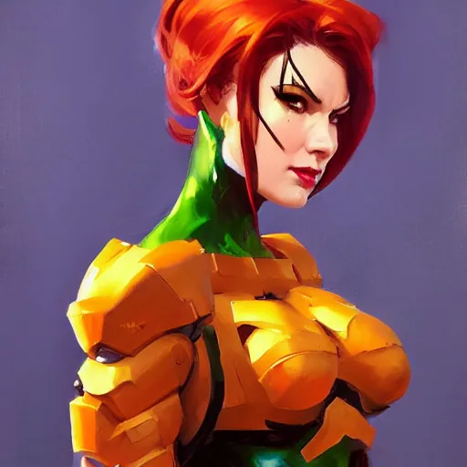 Image similar to greg manchess portrait painting of armored poison ivy as overwatch character, medium shot, asymmetrical, profile picture, organic painting, sunny day, matte painting, bold shapes, hard edges, street art, trending on artstation, by huang guangjian and gil elvgren and sachin teng