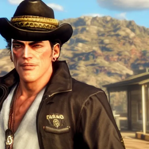 Image similar to jotaro kujo in red dead redemption 2