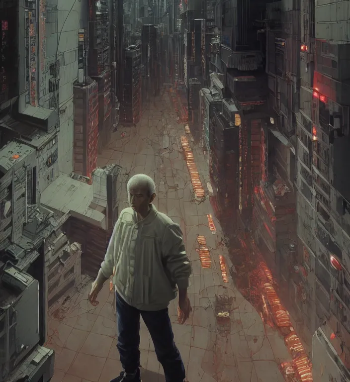 Image similar to realistic aesthetic highly detailed photography of characters in akira scene, characters with hyperrealistic highly detailed faces. from akira by katsuhiro otomo and alejandro hodorovski and denis villeneuve and gregory crewdson style with many details by mike winkelmann and vincent di fate in sci - fi style. volumetric natural light hyperrealism photo on dsmc 3 system