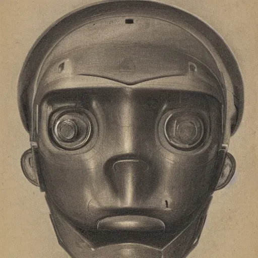 Image similar to head of a robot ( c. 1 8 8 0 - c. 1 8 9 2 ) drawing in high resolution by otto eerelman, with a back ground that starts off grey and gets darker the further down it goes