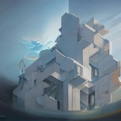 Image similar to architectural dream by peter eisenman in the style of peter mohrbacher