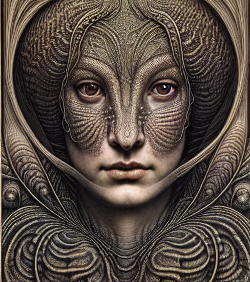 Prompt: detailed realistic beautiful lizard goddess face portrait by jean delville, gustave dore, iris van herpen and marco mazzoni, art forms of nature by ernst haeckel, art nouveau, symbolist, visionary, gothic, neo - gothic, pre - raphaelite, fractal lace, intricate alien botanicals, ai biodiversity, surreality, hyperdetailed ultrasharp octane render