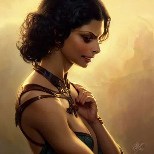 Prompt: Morena Baccarin, D&D, fantasy, intricate, elegant, highly detailed, digital painting, artstation, concept art, matte, sharp focus, illustration, art by Artgerm and Greg Rutkowski and Alphonse Mucha