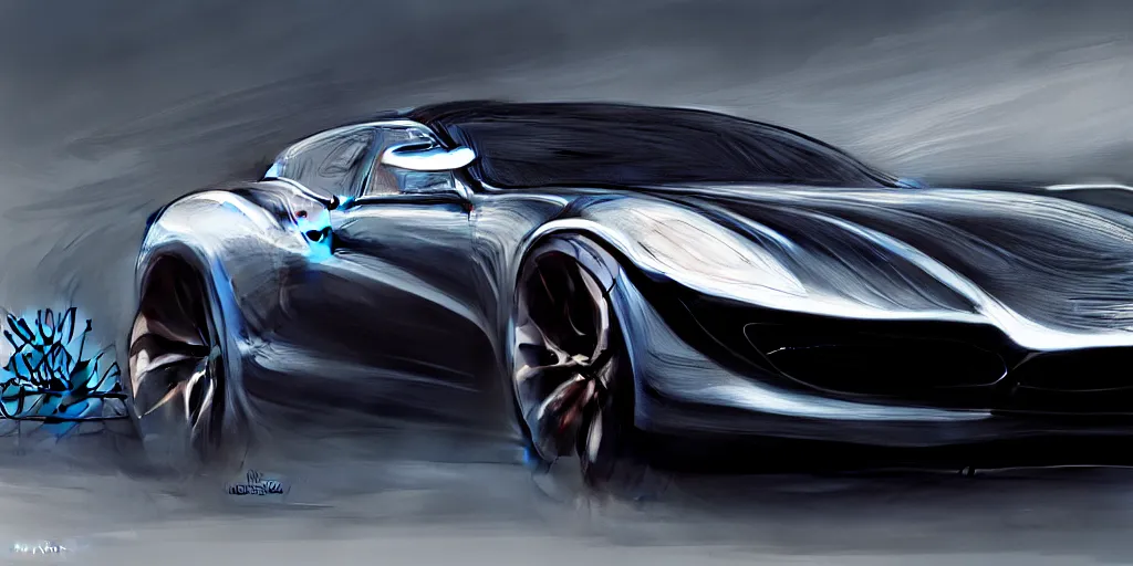 Image similar to new vehicle, wide body, intricate, elegant, highly detailed, digital painting, concept art, smooth, sharp focus, art style from Henrik Fisker and Bruce Kaiser and Scott Robertson and Dmitry Mazurkevich and Doruk Erdem and Jon Sibal