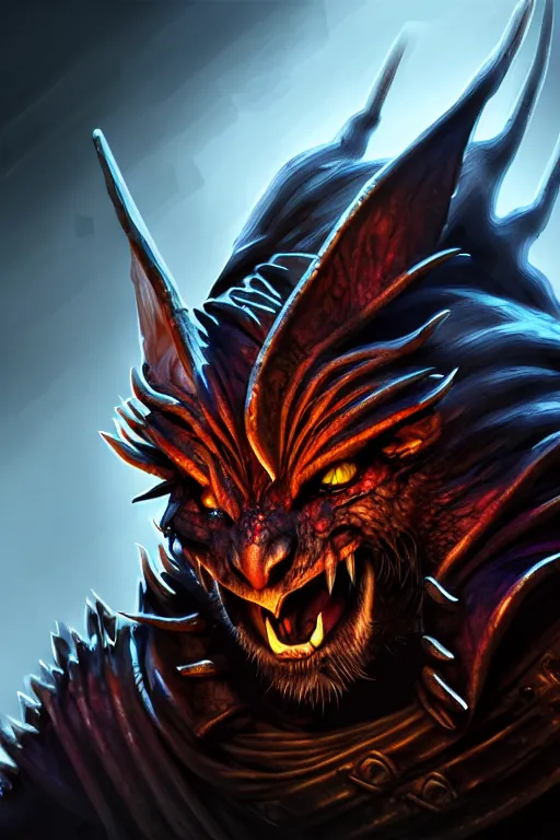 Image similar to Charr necromancer of Guild Wars 2, concept art, close-up, digital art, hyper-realistic, highly detailed