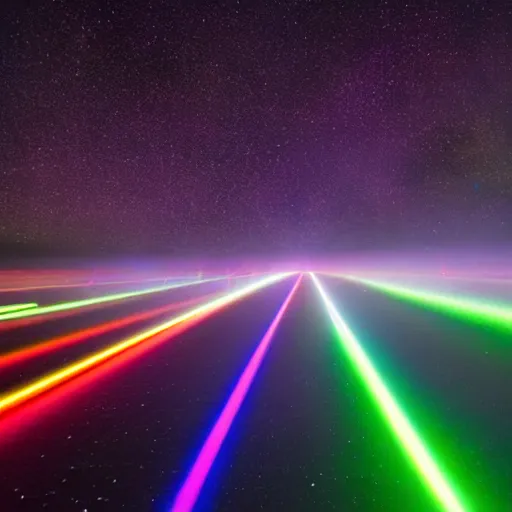 Image similar to multicoloured lasers in the night sky