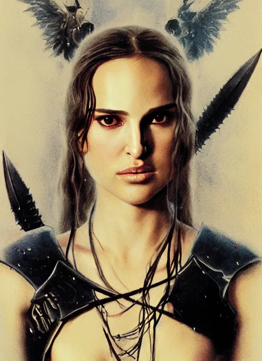 Image similar to young natalie portman, legendary warrior, fighter, lord of the rings, tattoos, decorative ornaments, battle armor, carl spitzweg, ismail inceoglu, vdragan bibin, hans thoma, greg rutkowski, alexandros pyromallis, cute, perfect face, detailed, sharply focused, centered, rule of thirds, photorealistic shading