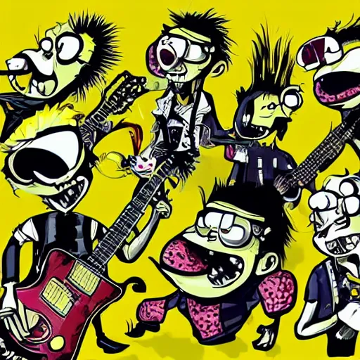 Image similar to punk rock bananas, cartoon, trending on art station