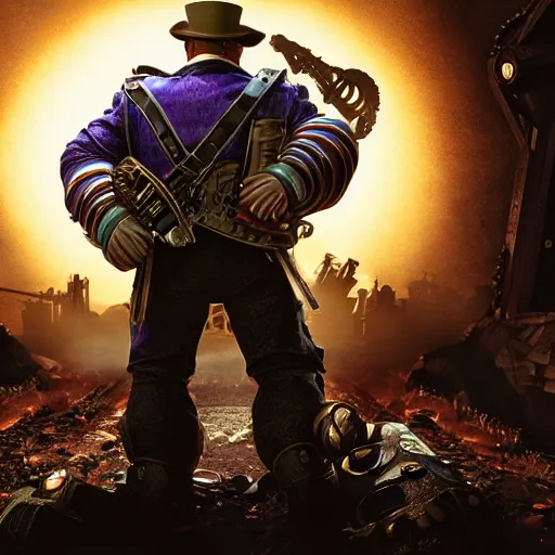 Image similar to 'willy wonka' in gears of war, splash art, movie still, cinematic lighting, dramatic, octane render, long lens, shallow depth of field, bokeh, anamorphic lens flare, 8k, hyper detailed, 35mm film grain