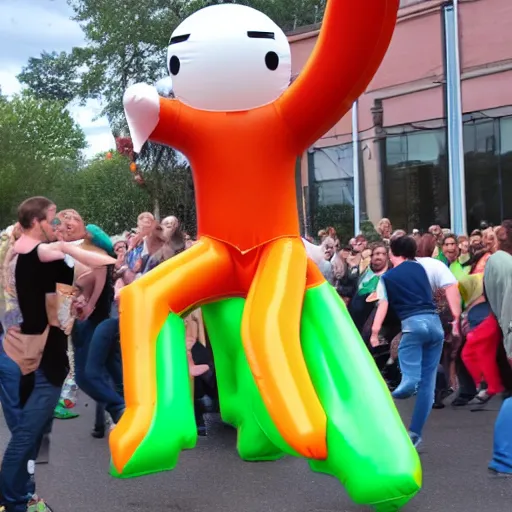 Prompt: Human Air Dancer, wacky waving inflatable arm flailing man, made of flesh