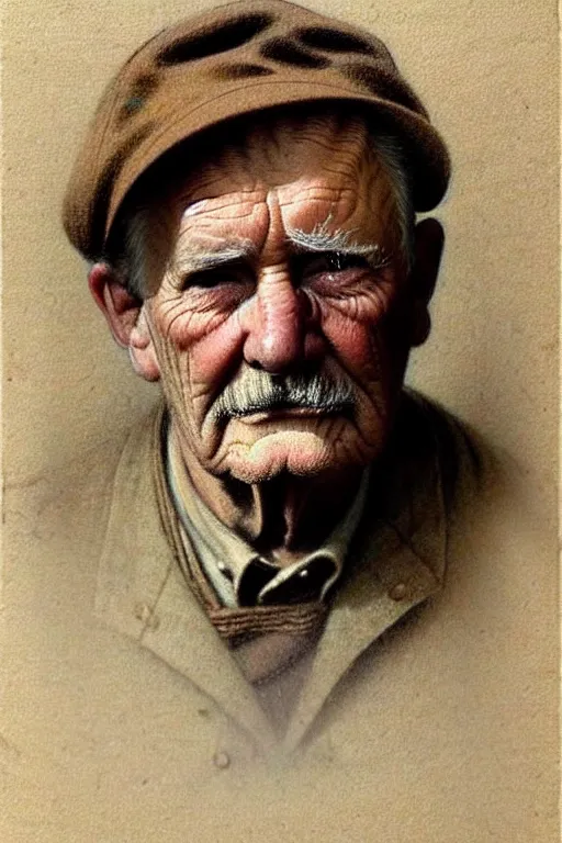 Image similar to ( ( ( ( ( 1 9 5 0 s retro middle age sad farmer face portrait. muted colors. ) ) ) ) ) by jean - baptiste monge!!!!!!!!!!!!!!!!!!!!!!!!!!!!!!