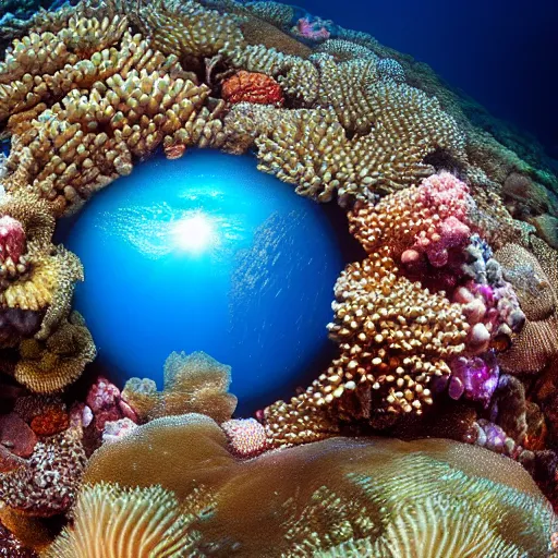 Image similar to chrome sphere in great barrier reef, underwater photography, detailed, 4k