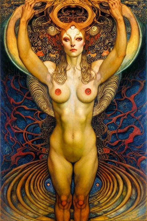 Image similar to Divine Chaos Engine by Karol Bak, Jean Delville, William Blake, Gustav Klimt, and Vincent Van Gogh, symbolist, visionary