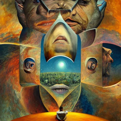 Image similar to a little time and a lot of space stands a man with infinite faces, 4 k, high level of detail, surrealism