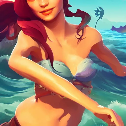 Image similar to painting mermaid treasure on sea of thieves game avatar hero smooth face median photoshop filter cutout vector, behance hd by jesper ejsing, by rhads, makoto shinkai and lois van baarle, ilya kuvshinov, rossdraws global illumination