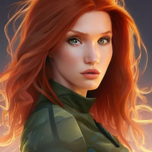 Prompt: ultra realistic illustration, bella thorne as kim possible, intricate, elegant, highly detailed, digital painting, artstation, concept art, smooth, sharp focus, illustration, art by artgerm and greg rutkowski and alphonse mucha