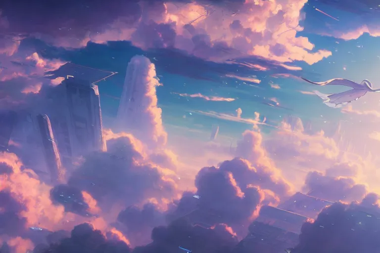 Prompt: ultra realistic flying city on clouds, colors, 8 k, hd, details, fantasy, epic, ancient city, landscape illustration concept art anime key visual trending pixiv fanbox by wlop and greg rutkowski and makoto shinkai and studio ghibli and kyoto animation symmetrical facial features