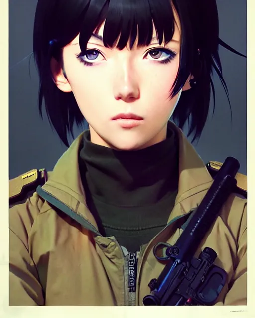 Image similar to girl wearing tactical gear, very anime, fine - face, audrey plaza, realistic shaded perfect face, fine details. anime. realistic shaded lighting poster by ilya kuvshinov katsuhiro otomo ghost - in - the - shell, magali villeneuve, artgerm, jeremy lipkin and michael garmash and rob rey