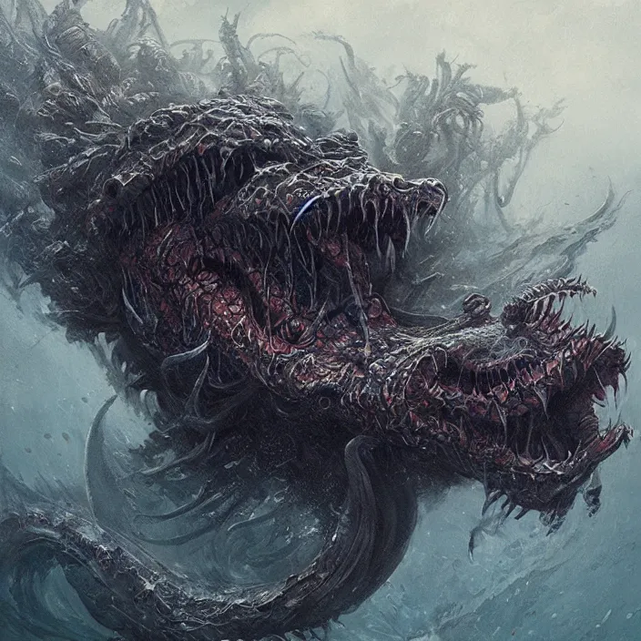 Image similar to sea monster large horror under the ocean d & d, d & d style, trending on artstation, intricate, highly detailed, vivid painting, colorful, art by greg rutkowski