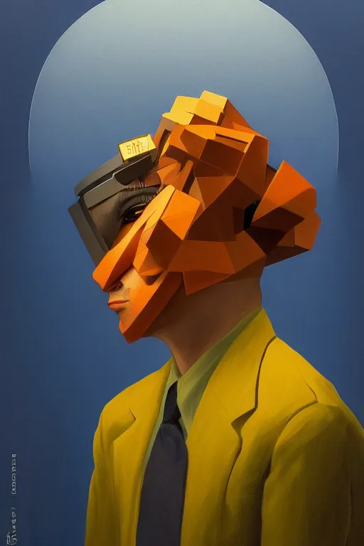 Image similar to satoshi nakamoto wearing oculus and bitcoin over his head edward hopper and james gilleard, zdzislaw beksisnski, higly detailed