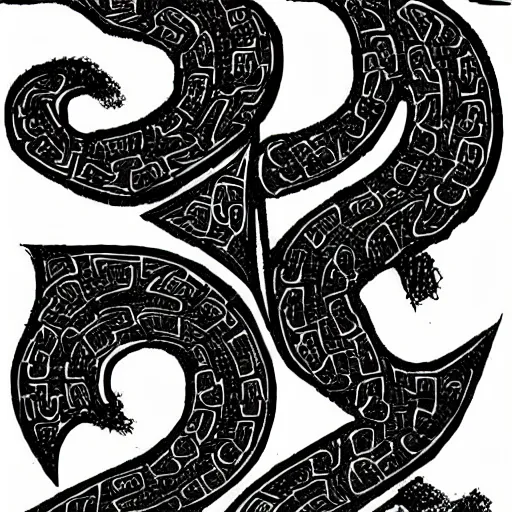 Prompt: fractal complicated chinese character, black ink,