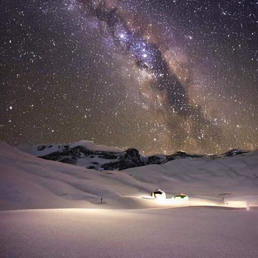 Prompt: snowfields under the stars,