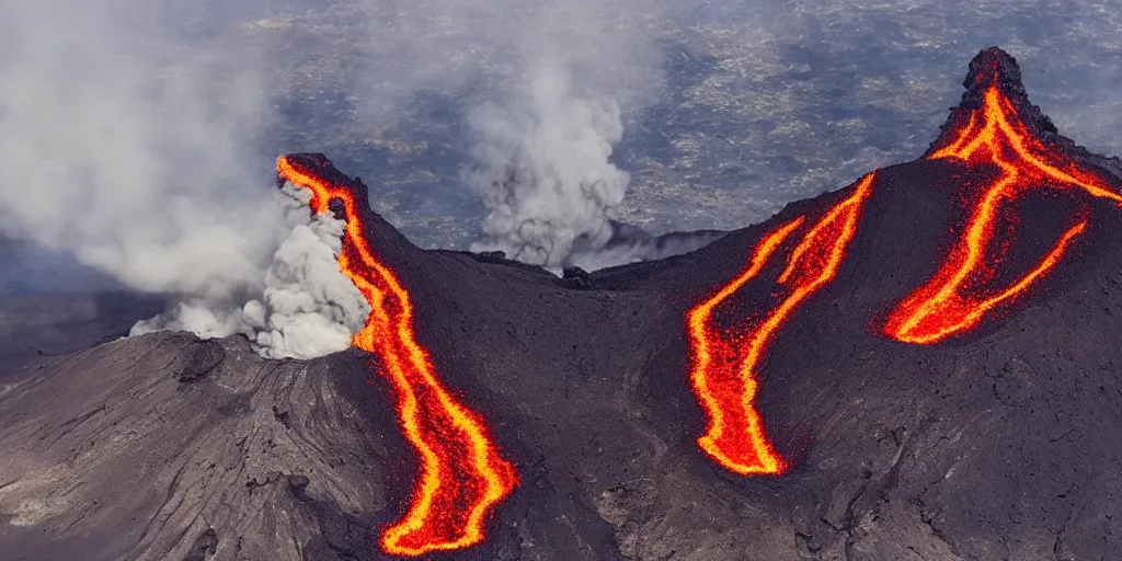 Image similar to Great volcanic eruption, Tiger Tateishi style.