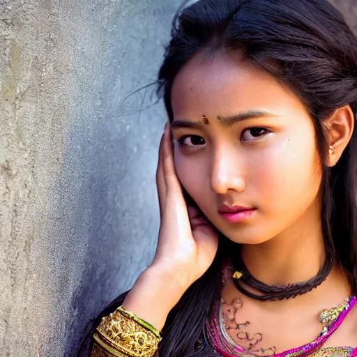 Prompt: a portrait of a young beautiful nepali lady, highly detailed, cinematic lighting, hyperrealistic, 4 k