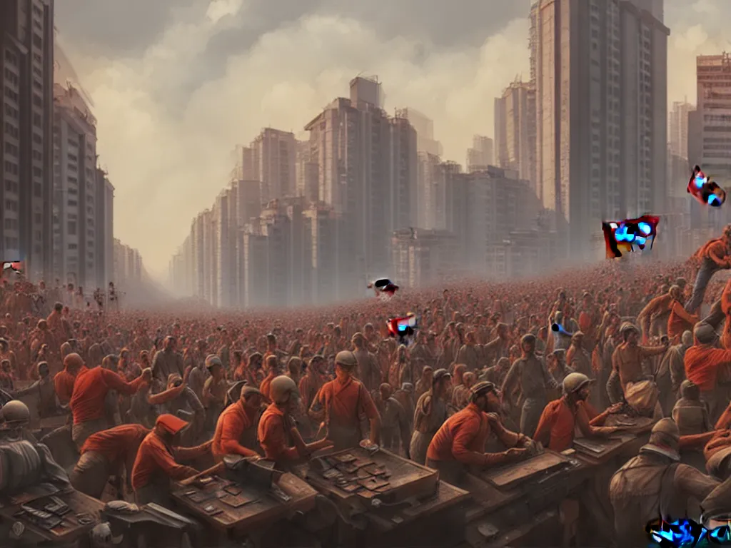 Image similar to the proletariat taking over the means of production in sao paulo, digital painting, highly detailed, 4 k, art by miguel alandia pantoja