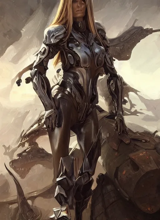 Image similar to a professional painting of Elle Macpherson, clothed in military armor, olive skin, long dark hair, beautiful bone structure, symmetrical facial features, intricate, elegant, digital painting, concept art, smooth, sharp focus, illustration, from StarCraft by Ruan Jia and Mandy Jurgens and Artgerm and William-Adolphe Bouguerea