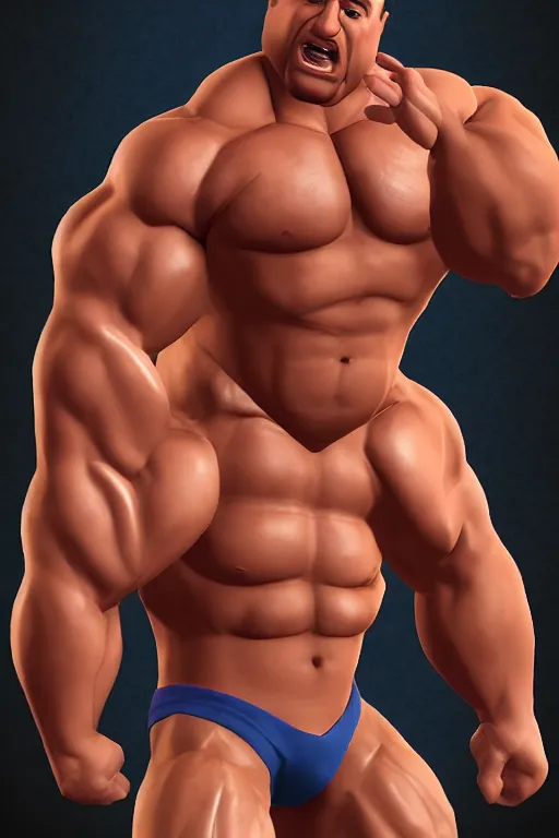 Image similar to portrait of hulking herculean bodybuilder muscular musclebound bodybuilder danny devito, second life avatar, the sims 4